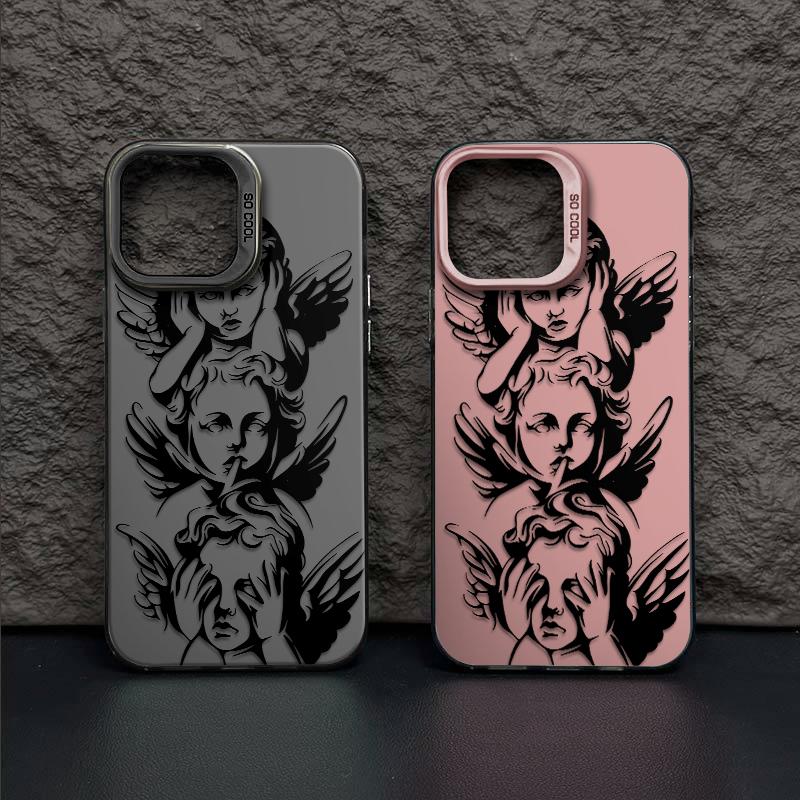 Unique Three Wise Angels Patterns Phone Case Featuring The Iconic See No Evil Hear No Evil Speak No Evil Angel Motif Merging Classic Baroque Art With Mysterious Spiritual Vibe For iPhone 17.16.15.14.13.12.11.X.XS.XSMAX.XR.8.7