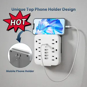 12-in-1 Compact Universal Socket Mini Power Adapter - 6 AC Outlets, 4 USB Ports, 2 Type-C Ports, Rugged Housing Portable Power Strip for Parents, Remote Workers, Multi-Device Use at Home, Travel