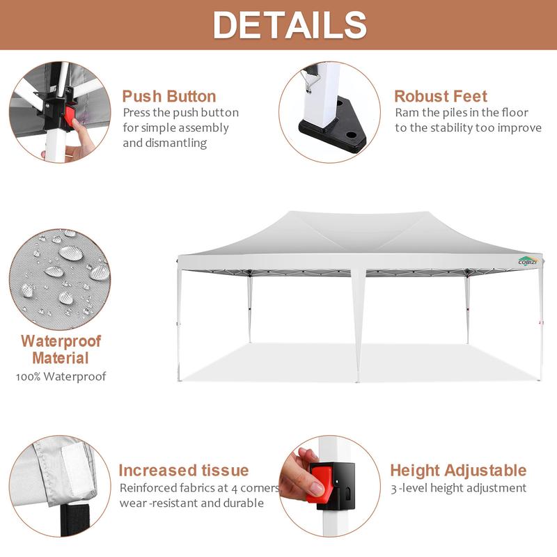 COBIZI 10x20 Pop Up Canopy Tent with Sidewalls, UV50+ Outdoor Gazebo for Parties