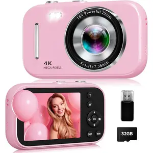 Digital Camera, 48MP 4K Compact Digital Camera with Auto Focus, Point and Shoot Camera with Beauty Mode, Anti-Shake, 32GB Card, Card Reader, Portable Travel Camera for Teens Beginners