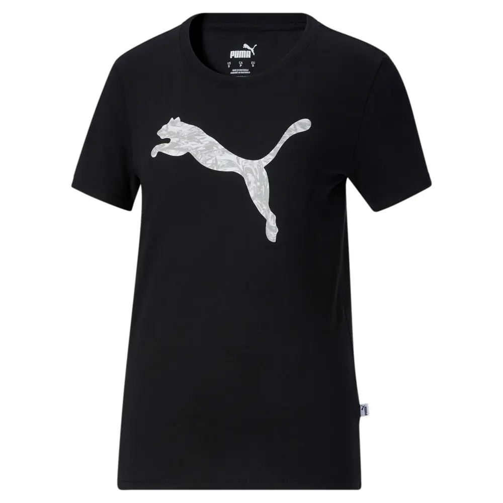 PUMA Womens Power Fill Cat Logo Crew Neck Short Sleeve Casual Tops Casual - Black