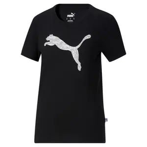 PUMA Womens Power Fill Cat Logo Crew Neck Short Sleeve Casual Tops Casual - Black