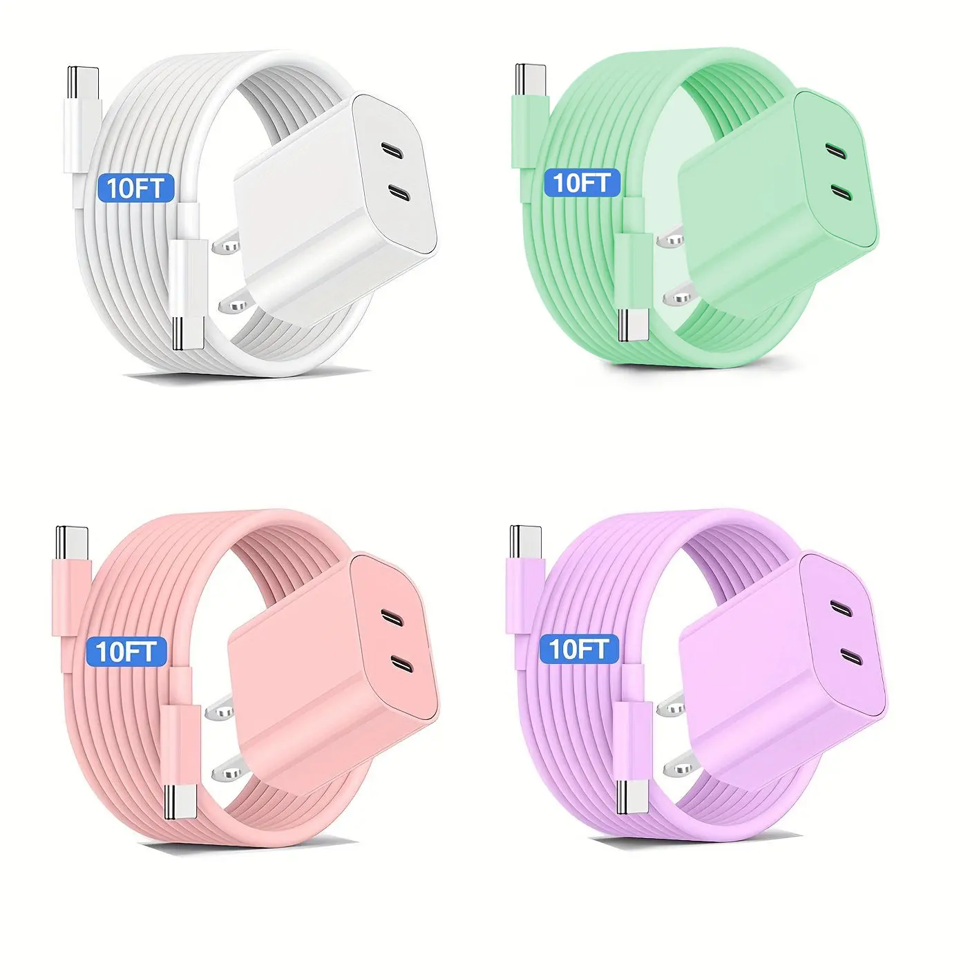 4/3/2/1 Pack USB C Charger for Iphone 16, 20W Dual Port Type C Fast Wall Charger Power Adapter, USB C Charger Block with 10FT USB-C to C Cable for Iphone 15/ 15 Plus/ 15 Pro/ 15 Pro Max, Pad Pro/ Air, Android Phone