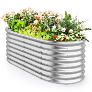 [Costway] Raised Garden Bed, 5/6x3x2 FT Large Metal Elevated Oval Planter Bed, Rectangular/Oval Outdoor Planting Garden Box for Vegetable Flower Herb Grow, springtok