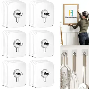 30 Pcs Self Adhesive Picture Hooks, 5 KG Load Heavy Duty, No Nails Required, Transparent Waterproof Wall Mountable Wall Hangers for Hanging Pictures, Frames, Decorations in Kitchen, Bathroom, Living Room
