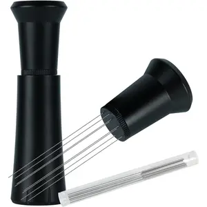 WDT Tool Espresso Distribution Tool with 10 x 0.25mm Stainless Steel , Espresso Machine Accessories with 10 Extra 0.4mm ,  Alloy Handle Stand with  Brush for Barista