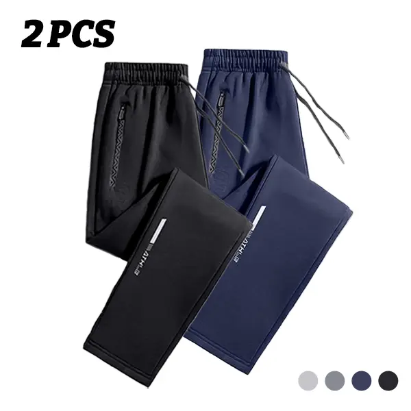 Men's Regular Fit Minimalist Polyester Knit Mid Waist 2-Piece Casual Sweatpants - Menswear, Plain, Elastic Drawstring, Fitted Straight Smooth Fabric, Hidden Anti-Theft Zippered Pockets, Print, Rotatable for Washing, Spring/Autumn Office-Wear, Small