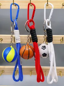 Sports-Themed Basketball,Volleyball,Soccer Keychains-Football Keyring Ball Ornaments Soccer Fans Souvenir Key Chain Pendant Basketball Volleyball Soccer Keyring Bag Charm Wrist Rope Keychain for Sports Enthusiast Athletes Car Keys Backpack Accessory Gift
