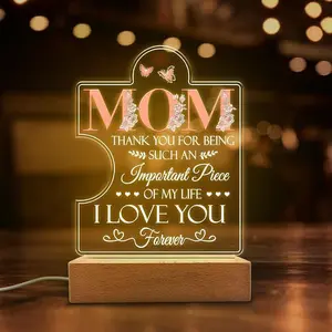 Christmas gift for Mom Personalized Acrylic Night Lights for Mom from Daughter, Son, and Wife - USB Low Power Night Lamps for Christmas, Birthday, Wedding, and Anniversary Gifts Acrylic Mom