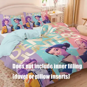 3PCS K-Pop hunter girl group Pattern Duvet Cover Set, Includes 1 Duvet Cover & 2 Pillowcases, Soft Comfortable Fabric, No Filling, Suitable for Bedrooms, Hotels, School Dormitories, Perfect Gift for Fans