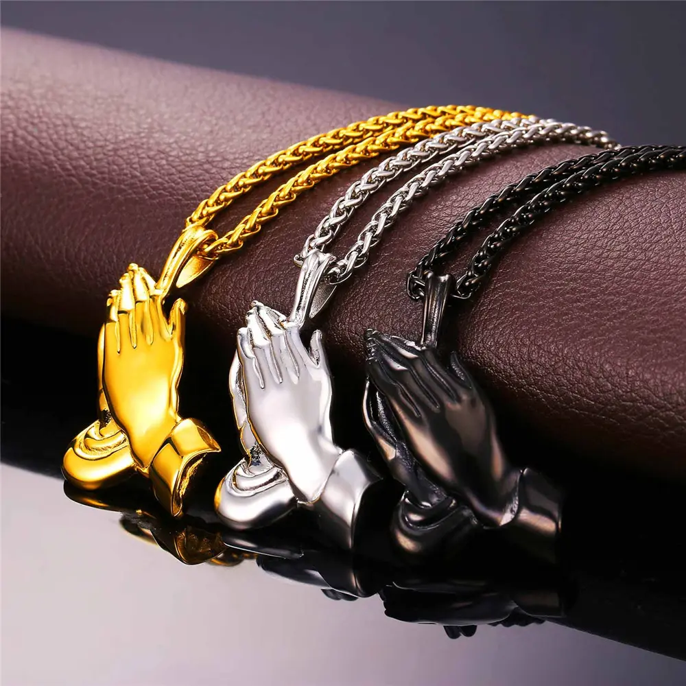 U7 Praying Hands Necklace Bible Verse Prayer Necklace Jesus Pendant Christian Religious Necklaces