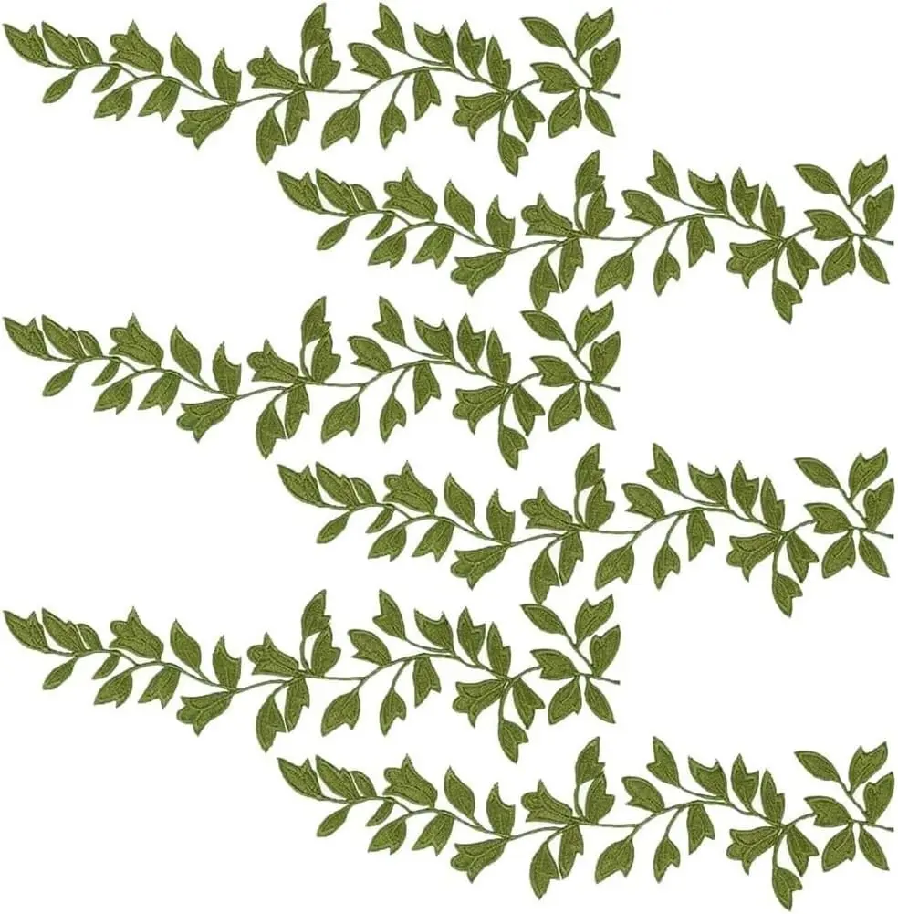 6 PCS Lace Forest Leaves Vine Patches Sew on Patches Embroided Applique Leaf Pattern Sequin Appliques Trims Embellishment Decoration for DIY Costume Art Craft Projects, Green
