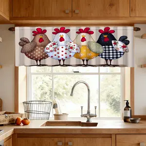 1pc Chicken Pattern Kitchen Valance, Farmhouse Style Decorate Curtain, Multi-Scene Home Decoration Curtains, Ideal for Coffee Shop Restaurant Entrance Decor