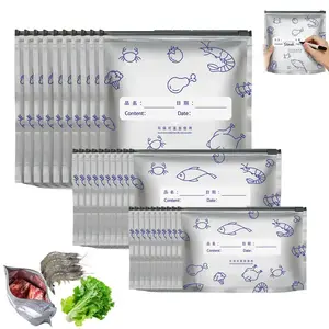 Reusable Aluminum Foil Food Storage Bags, 30 Pcs (10S+10M+10L) Varied Sizes 2026 New Airtight Resealable Vacuum Zipper Stand-Up Bags with Labels, for Refrigerated Produce, Meats, Kitchen Organization