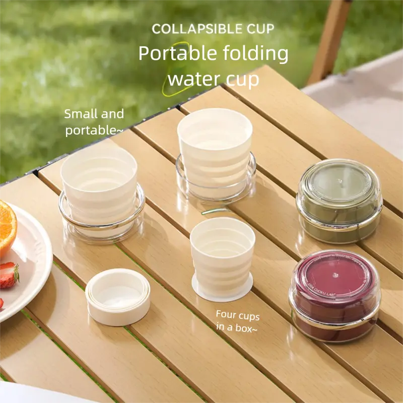 4-in-1 Folding Travel Cup, Portable High Temperature Resistant Water Cup, Outdoor Camping Foldable Drinking Cup