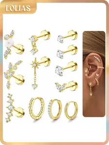 LOLIAS 12Pcs 16G LOLIAS 16 Gauge Cartilage Earrings for Women Flat Back-Hypoallergenic Surgical Stainless Steel Stud Hoop Cartilage Earring Set Daith Conch Tragus Helix Piercing Jewelry Single PC