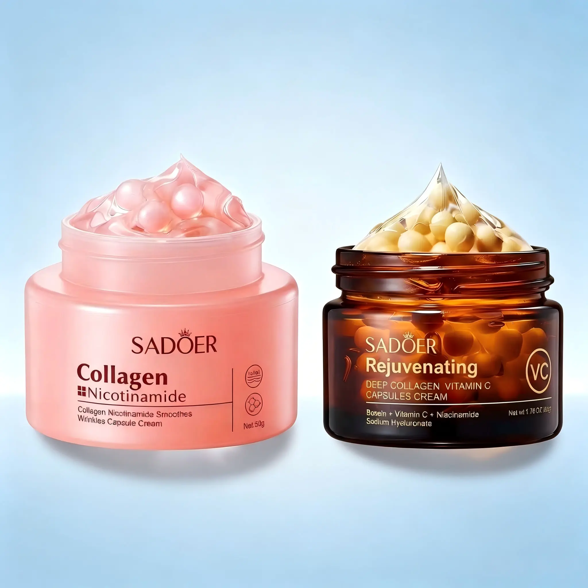 Collagen Nicotinamide & Vitamin C Capsule CreamCombo Set,Deep Moisturizing & Smoothing Skin CareDuo, Nourishing & Softening Daily Face Care Kit for AllSkin Types, Gentle Hydrating Formula