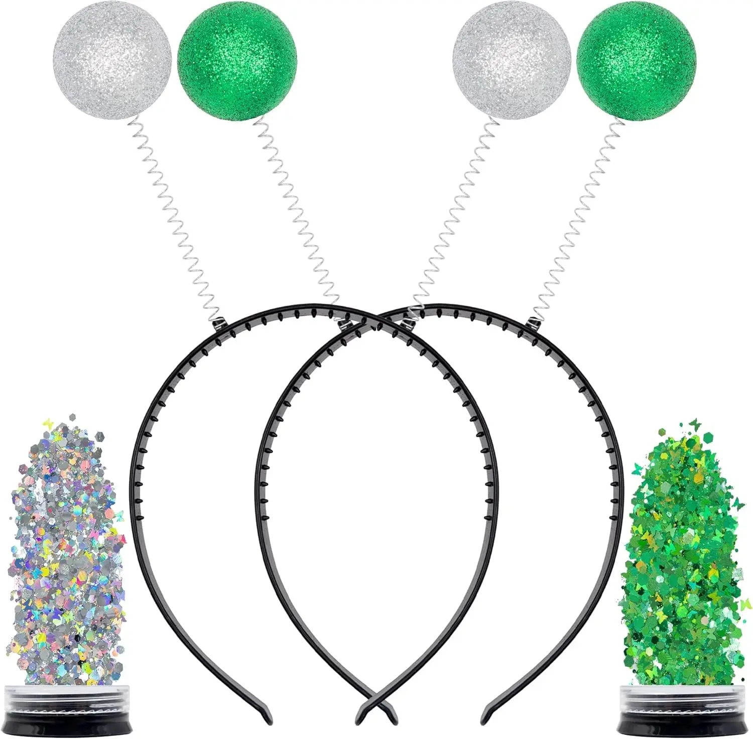 Funcredible Green & Silver Alien Antenna Headband with Glitter – Intergalactic Costume Headpiece – Space Costume Accessory for Cosplay, Festivals & Photo Shoots