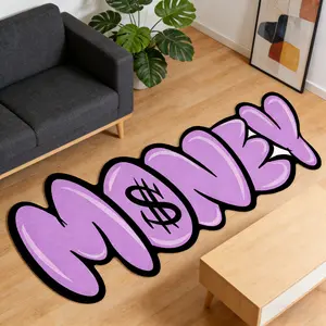 Creative Cartoon Pattern Money Letter Rug, Non-Slip Washable Foldable Mat, Living Room & Bedroom Decor Carpet, Soft Home Decoration Area Rug, Indoor Floor Rug