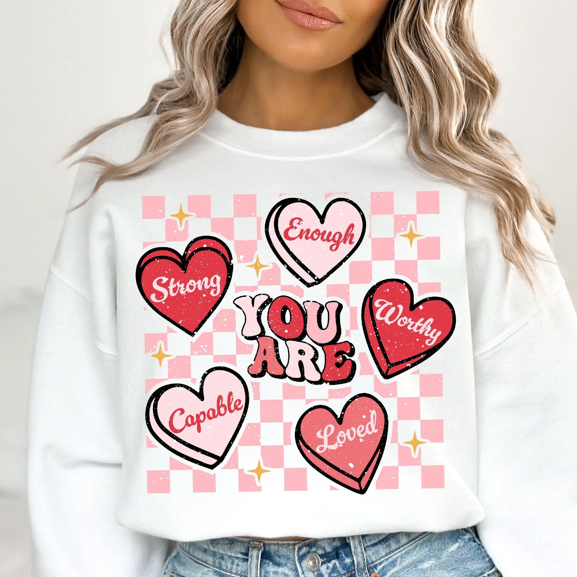 You Are Enough Sweatshirt, Loved, Worthy Sweatshirt, Retro Valentine Sublimation, Self Love Sweatshirt, Trendy Valentines, Love Yourself Sweatshirt, Sublimation