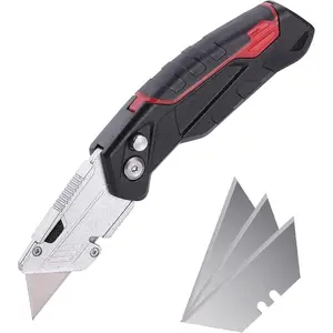 Folding pocket utility knife 2-in-1 retractable quick-change box cutter, safe, durable and sharp razor, suitable for home warehouse cartons, cardboard and boxes, carpets, with 5 spare blades