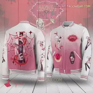 Hazbin Hotel Vintage Baseball Jacket, Retro Cartoon Graphic Outerwear, Unisex Varsity Street Style, Animation Lovers Gift Idea