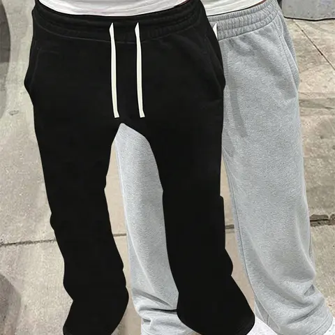 Men's summer casual loose knitted pants, summer trendy high street versatile casual loose sports straight leg long pants for men