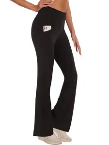 Hanerdun Womens Bootcut Yoga Pants with Pockets Flare Workout Legging High Waist Bootleg Bottoms Activewear Black L