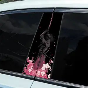 2Pcs One Sakura Samurai Theme Car Sticker, Universal Car Sticker - Durable Vinyl Sticker, Suitable for B-pillar, Semi-matte Surface, Self-Adhesive, Single Use, Compatible Metal Surface, Rectangle Shape, Car Decor, Decal For Cars