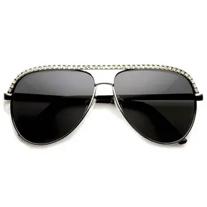 Rhinestones Womens Aviator Metal Sunglasses Stunner Fashion