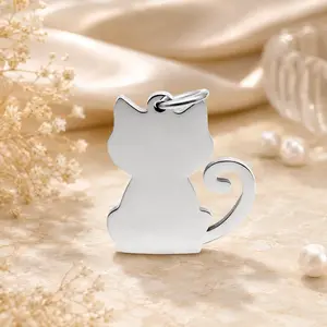 Custom Cat Pendant Necklace, Personalized Engraved Cat Charm, 4 Color Options Silver Gold Rose Gold Black, Cute Pet Lover Jewelry Gift for Women Girls