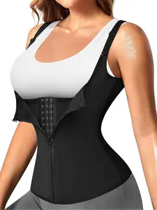 Women's Solid Color Hook & Eye Front Shapewear Tank Top, High Stretch Compression Shaper, Tummy Control Shapewear for Daily Wear halloween dailydrip comfyessentials wirelessbrareview wirelessbras midsize comfortablebras tiktokshopbacktoschool cleavagebra