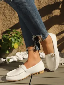 Women's Fashionable Plain Color Slip on PU Leather Loafers, Casual Comfortable Round Toe Flat Shoes for Daily Wear, Lightweight Breathable Commuter Shoes for Women & Girls, Running