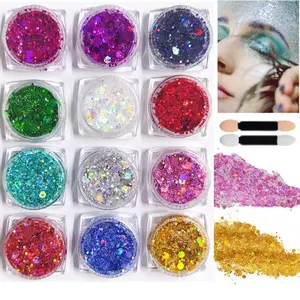 12 Color Glitter Gel, 12pcs Shimmering Face Makeup Glitter Gel Sequins, Body Makeup for Festival, Party, Cosmetic Product for Women & Girls