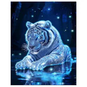 Diamond Art Kit for Adults Luminous White Tiger Round Drill Glow-in-The-Dark Diamond Painting - 5D Full Round Drill, Beginner DIY Craft Handicraft