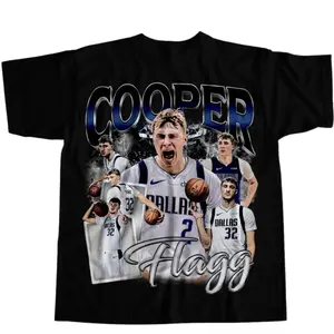 Cooper Flagg Basketball T-Shirt – Vintage Collage Player Graphic Tee, “Flagg” Signature Streetwear Shirt, Sports Cotton USA Style