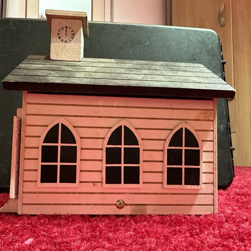 Vintage Animated Wooden Church Music Box