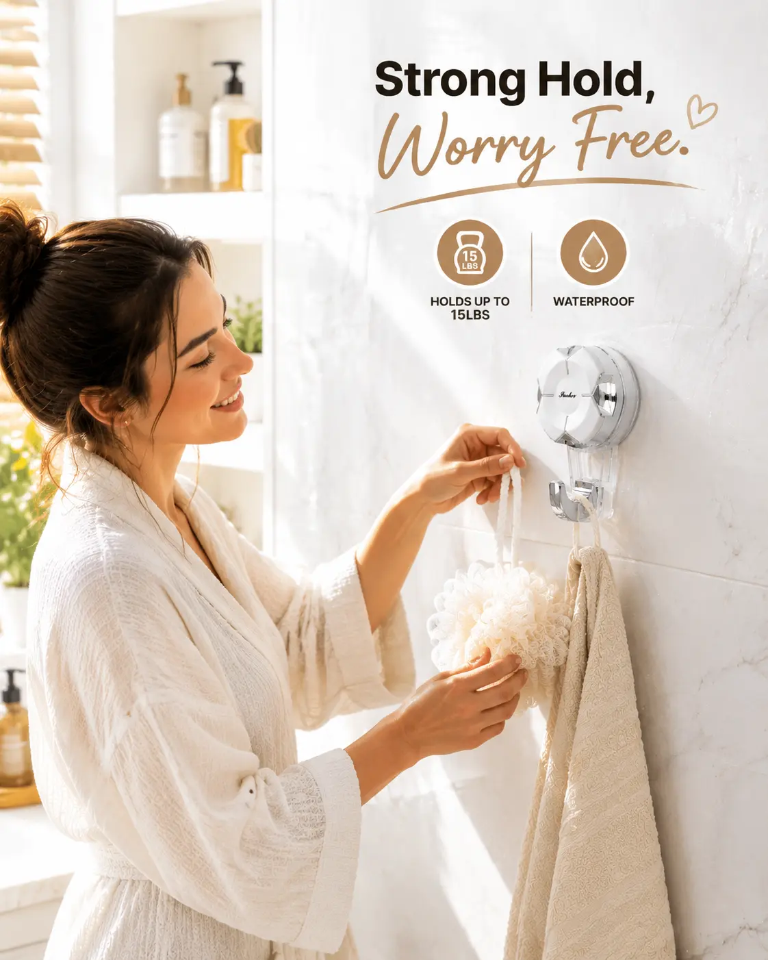 Heavy Duty Suction Cup Hooks - Waterproof, Rustproof, Removable Home Organizer Hooks for Glass, Door, Window, Tile, Marble - Ideal for Kitchen, Shower, Closet Hanging Loofah, Towels, Bathrobes - Bathroom Organizing Accessories