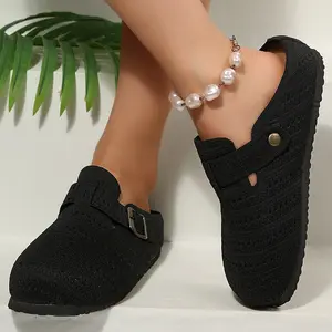 Women's Sandals Summer Woven Clog Sandals Non-Slip Sole Buckle Adjustable Casual Footwear Indoor Outdoor Shoes