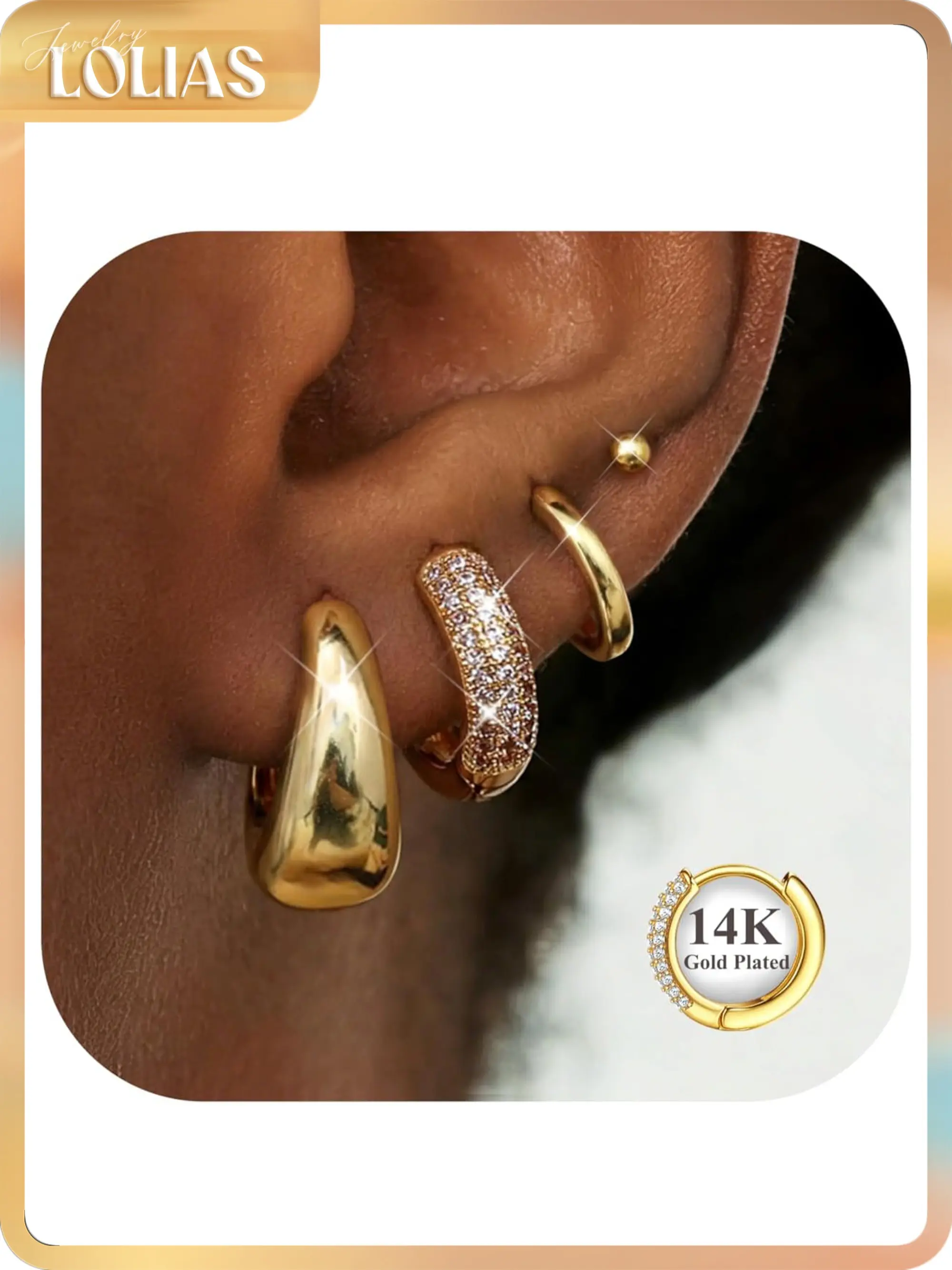 LOLIAS Gold-Plated Earring Set, 4 Pairs of Chunky Hoops and Studs for Women's Earring Stack, Hypoallergenic Non Tarnish Jewelry, Jewelry Stack, Chunky Jewelry