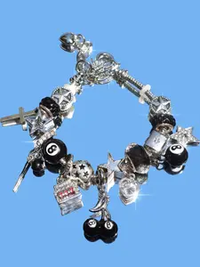 8-Ball Cherry Charm Bracelet, Star Girl Bracelet, Devil Number 777 Bracelet, Fashion Street Retro Heart Bracelet, Beaded Charm Bracelet