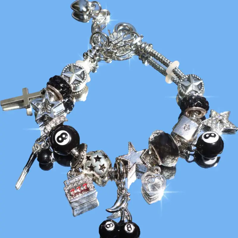 8-Ball Cherry Charm Bracelet, Star Girl Bracelet, Devil Number 777 Bracelet, Fashion Street Retro Heart Bracelet, Beaded Charm Bracelet, Bracelet With Charms, Fashionable Bracelet, Jewelry Bracelet, Fashionable Bracelet Style