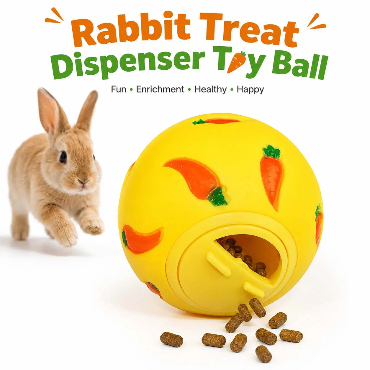 PuriPaws Rabbit Treat Ball, Interactive Treat Dispenser Toy for Bunnies, Puzzle Food Feeder & Slow Feeder Enrichment Toy for Rabbits, Guinea Pigs & Hamsters