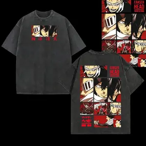 Washed Vintage Anime My Hero Academia Academia T Shirt Eraser Head Aizawa Shouta T-shirt Men's Cotton Casual Oversized T-shirts