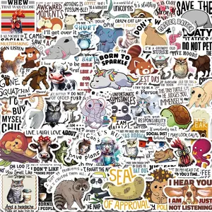Funny Animal Quotes Sticker, 50pcs/set Cartoon Decorative Sticker, Creative Decals for Water Bottle, Laptop, Phone Case, Scrapbooking, Journal Making