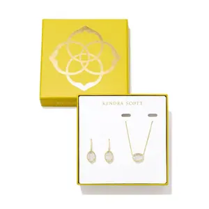 Kendra Scott Henley Drop Earrings And Pendant Necklace - Gold/White Iridescent Glitter Glass One Size