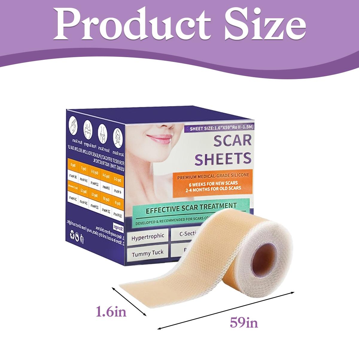 Silicone Scar Sheets(1.6"X 59" Roll-1.5M), Silicone Scar Repair Cream, Silicone Scar Tape, Silicone Scar Strips, Professional Scar Removal Sheets for C-Section, Acne, Buruns & Keloids, Suitable for All Skin Tayes