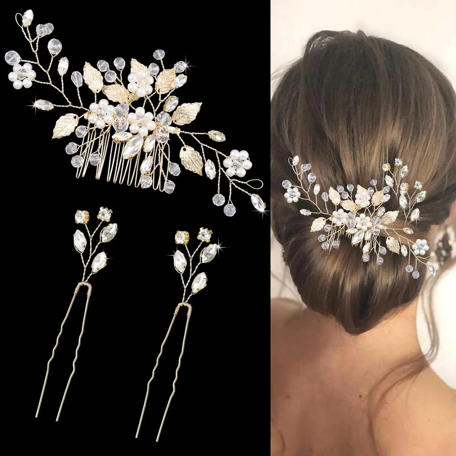 3 count   Wedding Hair Comb Rhinestone Bridal Hair Pins   Hair Accessories for Bride Bridesmaids Flower Girls