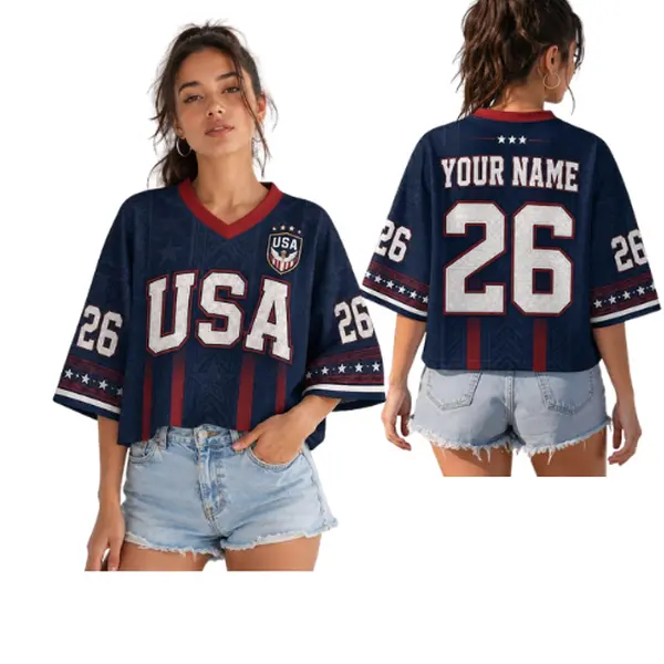 USA Crop Top Soccer Jersey, Custom Name Number Football Shirt,