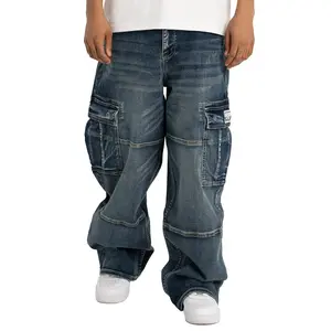 Pro Club Men's Heavyweight Baggy Fit Denim Cargo Pant - Oversized Cotton Jean with Multiple Pockets & Mid Waist for Casual Wear